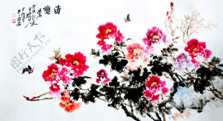 牡丹蝴蝶国画图片