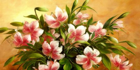 盛开的植物花朵油画图片