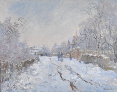 冬天雪景油画图片