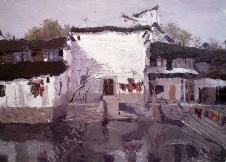 中国古代建筑油画图片