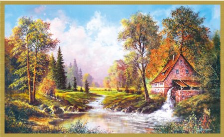 村庄风景油画图片