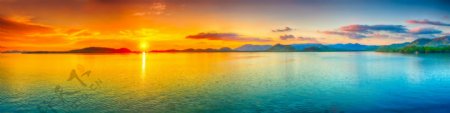 湖泊夕阳美景图片