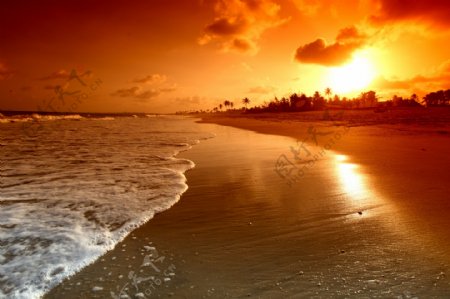 海边沙滩和落日图片