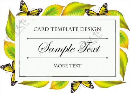 卡片模板蝴蝶和树叶插图