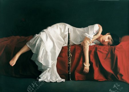 躺着的美女油画图片