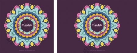 五颜六色的曼陀罗装饰花纹平面设计背景