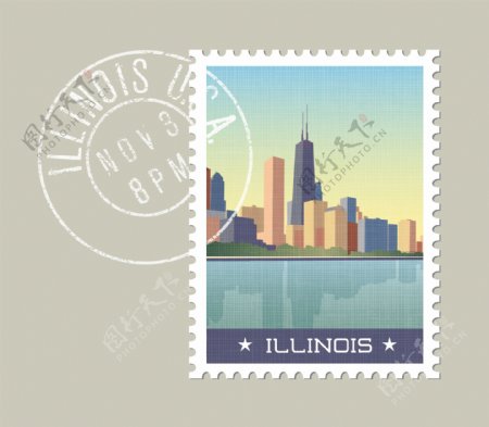 伊利诺斯邮票模板矢量素材下载