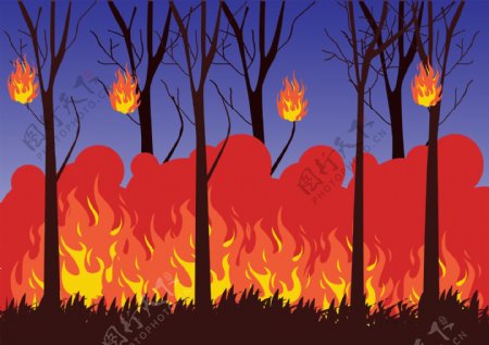 森林火灾插画