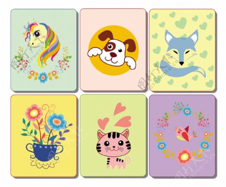 动物插画卡片模板