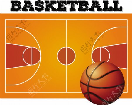 球篮和球场矢量插图背景