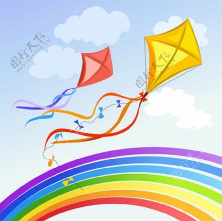 漂亮彩虹与风筝背景图