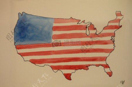 美国国旗和地图