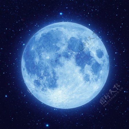 蓝色星空与圆月图片