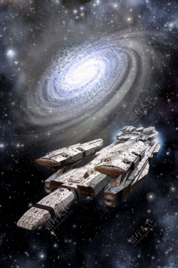 银河系与太空飞船图片