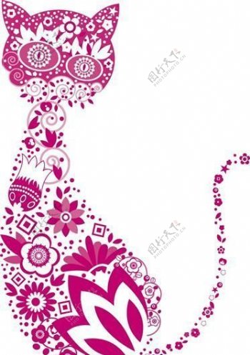猫可爱花朵组成的图案矢量素材eps格式04