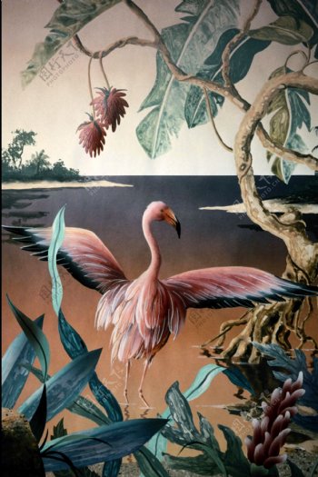 鸟动物丙烯画装饰画0023