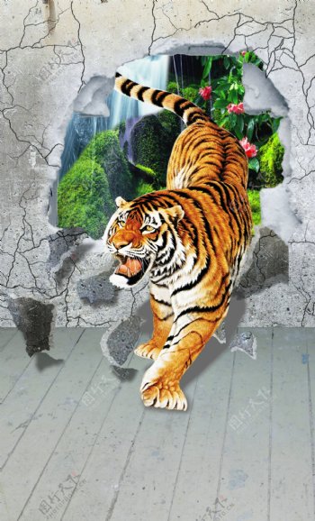 老虎背景墙图片