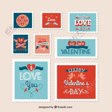 8款创意情人节邮票矢量图