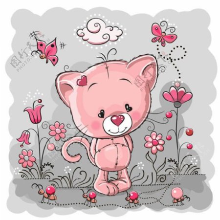 粉色猫咪插画矢量素材下载