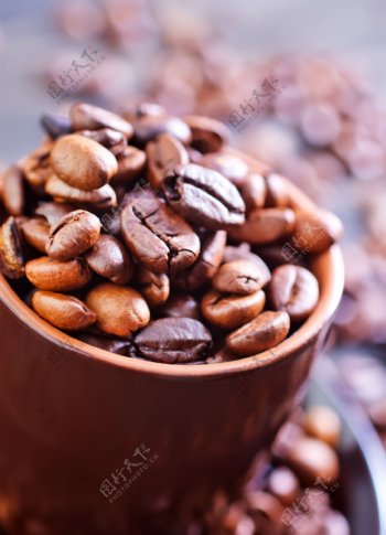 木桶里的咖啡豆图片