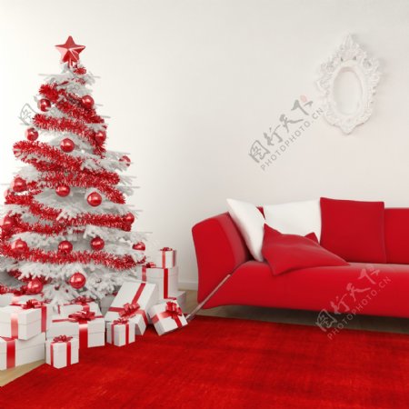 圣诞树礼物和沙发图片