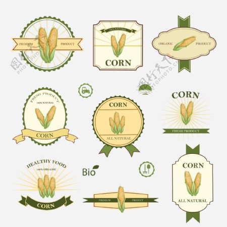 玉米产品标签矢量图