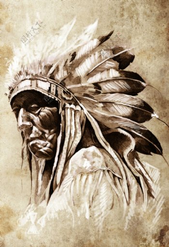 印第安人头像纹身图案图片