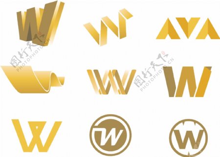 矢量素材W字体元素logo发想设计