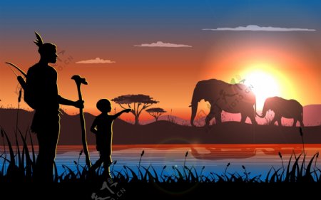 非洲景观与野生动物矢量素材