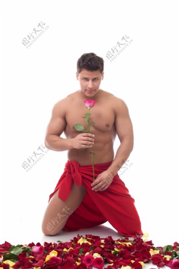 跪在地上手拿玫瑰的男人图片
