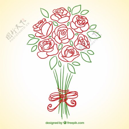 手绘红玫瑰花束矢量素材