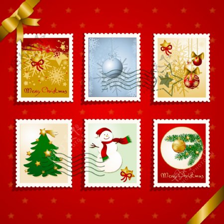 圣诞节贺卡矢量邮票