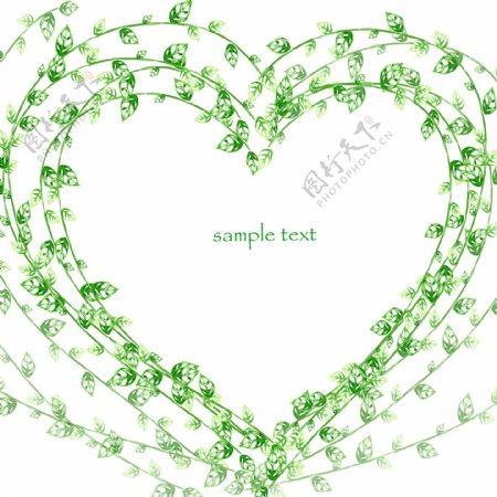 绿色叶子装饰心形边框PSD分层素材