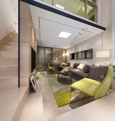 现代单身公寓客厅装修效果图