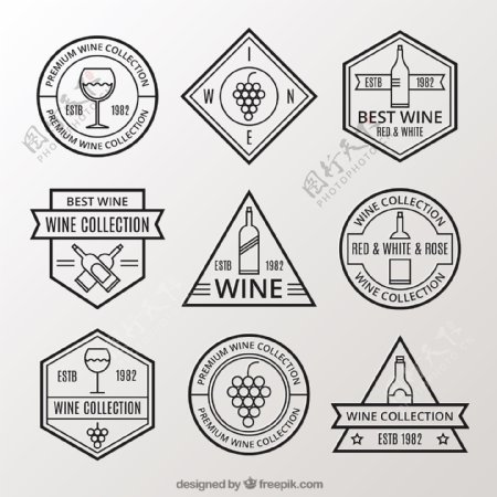 各种复古风格葡萄酒标签图标