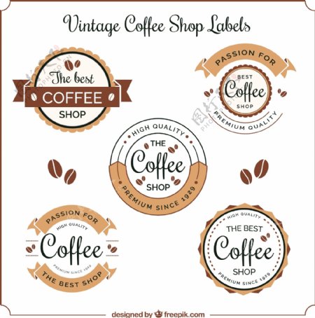 五个复古风格咖啡标签