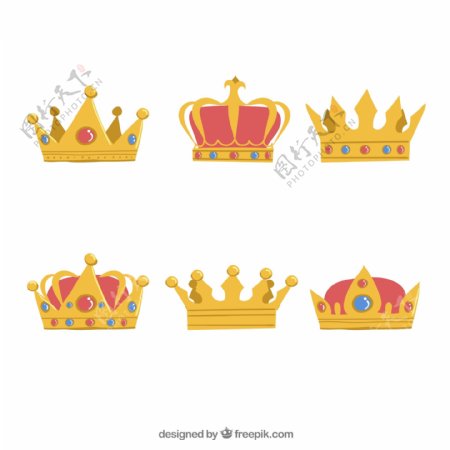 六个美丽的金色皇冠