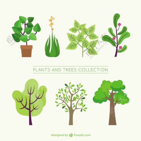 扁平风格绿树植物装饰图标