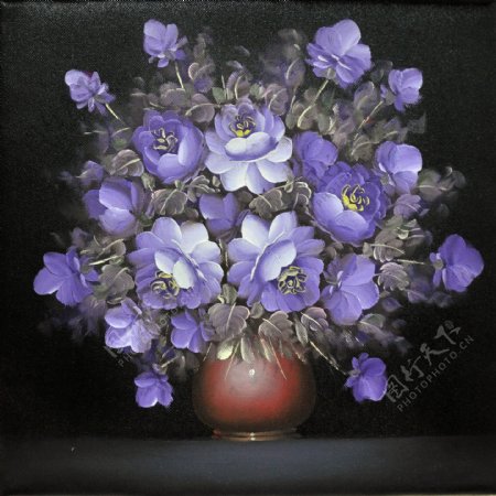 紫色花卉油画图片