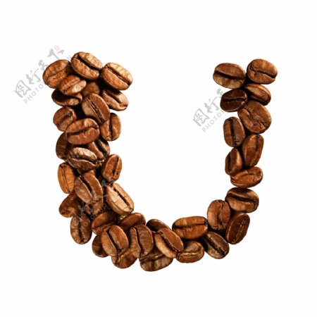 咖啡豆组成的字母U图片