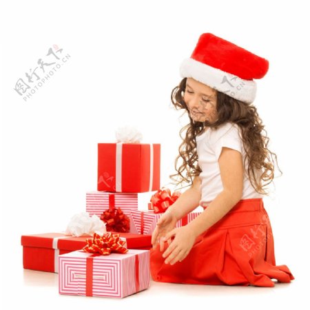 圣诞小女孩与礼盒图片