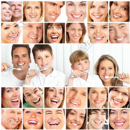 刷牙的外国家庭图片