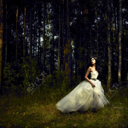 树林里的新娘美女图片