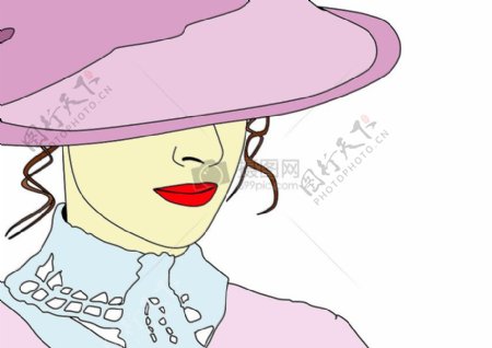 彩色插画戴帽子女人
