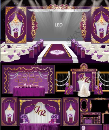 紫色巴洛克婚礼背景