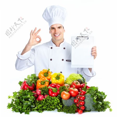 男厨师和各种蔬菜图片