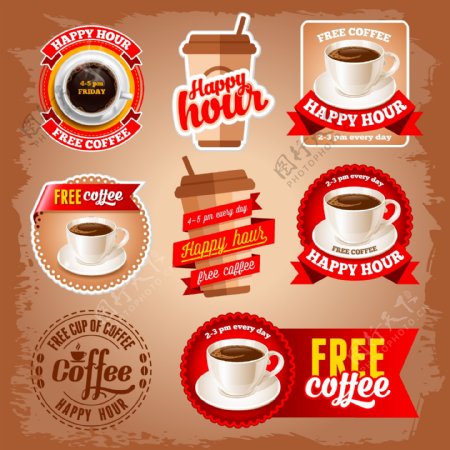 9款红色系咖啡标签矢量素材