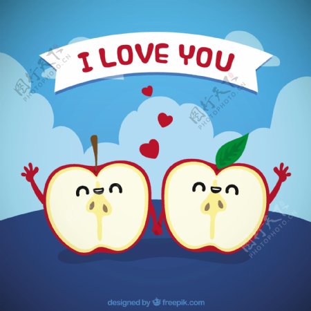 快乐的苹果片在爱中