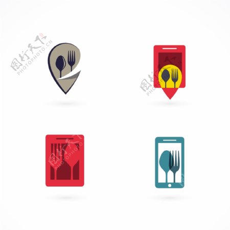 四餐厅和移动应用的标志