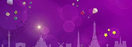 淘宝紫色城市背景海报素材图片